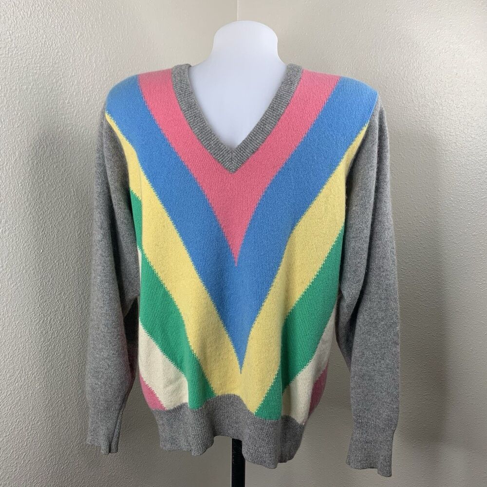 Maus & Hoffman Ballantyne Vtg V Neck Sweater Colorful Cashmere Scotland Sz L 44